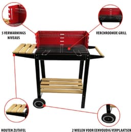 BBQ Collection Barbecue Houtskool - Houtskoolbarbecue met Wielen - Barbeque Verstelbaar Rooster en Windscherm - Barbecue met Zijtafel - Zwart — thumbnail 5