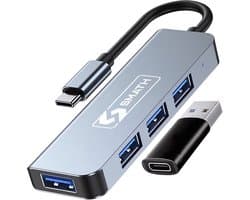 Smath® USB C Hub 3.0 - USB Splitter met 4 Poorten - USB Hub voor Laptop en PC - Aluminium Behuizing - Inclusief USB A Converter