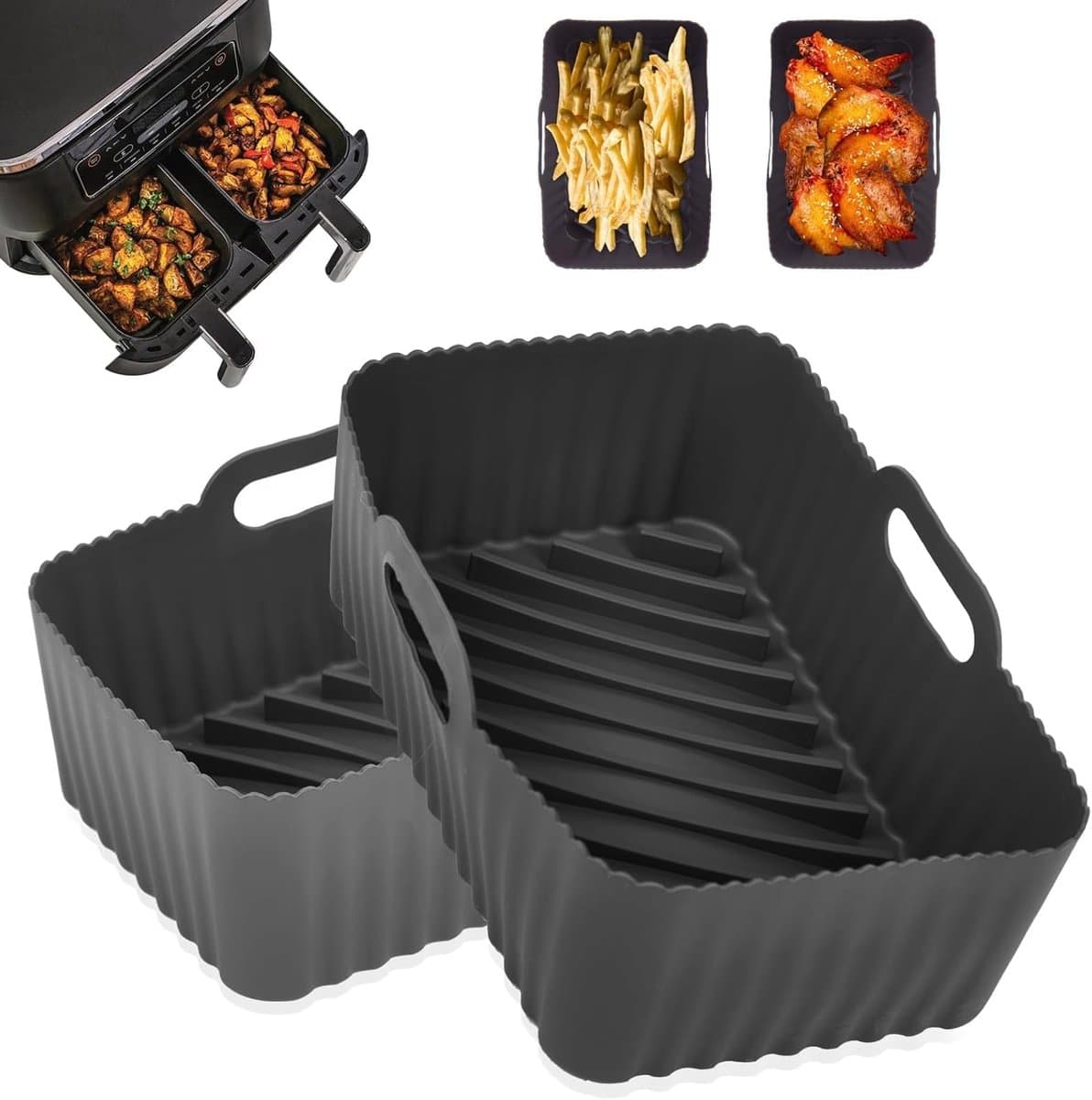 2 stuks siliconen airfryer-liners Geschikt voor Ninja Foodi Dual DZ201, antiaanbak-airfryermandaccessoires, herbruikbare liners voor 8 liter — afbeelding 1