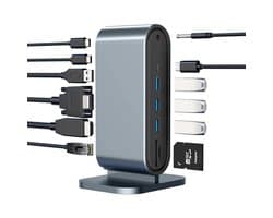 USB-C Dockingstation 12-in-1 – 3 Monitoren, 100W Opladen, DisplayLink, HDMI, USB 3.0, SD-Kaartlezer, Ethernet, Mac & Windows Compatibel