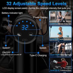RFWR® Mini Massagepistool met 32 Snelheden en 4 Massagekoppen - Draagbaar en Stil — thumbnail 5
