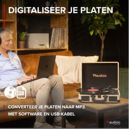 Retro platenspeler met platenkoffer - Audizio RP116LW - Platenspeler Bluetooth - Met speakers - Houtlook — thumbnail 4