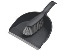 Stofpan Compact met rubberen lip en borstel - Grijs