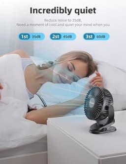 Draagbare USB Ventilator - 6 Inch, Oplaadbaar met 2400mAh Batterij, 3 Snelheden, Verstelbare Hoek, Compact en Lichtgewicht voor Thuis, Kantoor, Camping — thumbnail 5
