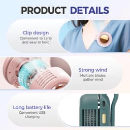 Draagbare stille mini bladloze elektrische ventilator - 2025 clip-on ventilator voor shirt taille nek, 3 snelheden voor outdoor en reizen — thumbnail 4