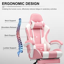 GTPLAYER Gamingstoel Ergonomische met Volledige Ondersteuning voor Hoofd, Lenden en Voeten, PU-Roze — thumbnail 5