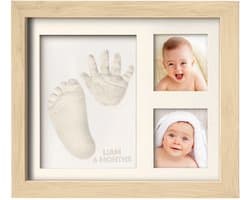 Babyhand- en voetafdrukset - sneldrogende klei babyvoetafdrukset, pasgeboren aandenken, kinderkamer fotolijst voor jongens, meisjes, gepersonaliseerde cadeaus voor douche en register (Bruin)