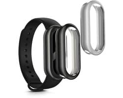 kwmobile 2x smartwatch hoes geschikt voor Xiaomi Mi Band 10 / Smart Band 10 hoesje - Siliconen sporthorloge cover - Activity tracker case in zwart / zilver