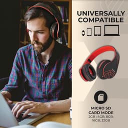 Bluetooth Koptelefoons, PowerLocus P2 draadloze Over-Ear Koptelefoon Inklapbaar, Met microfoon, Micro SD slot, FM Radio, draadloze en kabel Koptelefoon voor Smartphone,Tablets,Laptops,TV(Zwart/Rood) — thumbnail 5