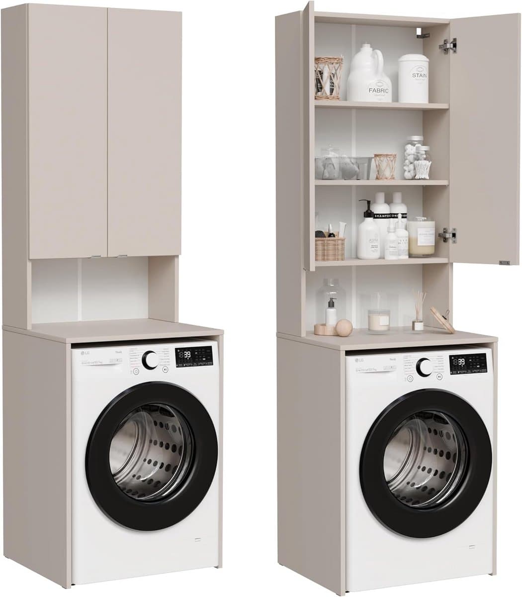 Hoge Wasmachinekast voor Boven de Wasmachine en Droger - Badkamer Kast Ruimtebesparend — afbeelding 1
