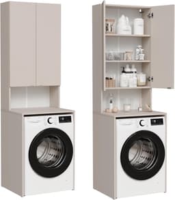 Hoge Wasmachinekast voor Boven de Wasmachine en Droger - Badkamer Kast Ruimtebesparend — thumbnail 1