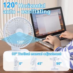 Stille USB Tafelventilator met Oplaadbare Batterij (4000mAh) en 360° Rotatie - Draagbare Mini Ventilator voor Bureau — thumbnail 2