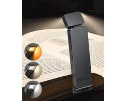 Oplaadbare leeslamp met clip, USB, 3 kleuren en instelbare helderheid voor boekenliefhebbers