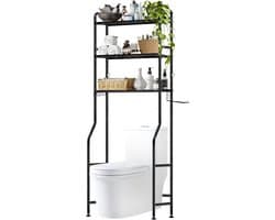 Invalideerbaar Wasmachine Rek Boven Wasmachine - Toiletkast met 3 Planken en Handdoekhouder - Zwart