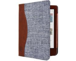 Jeans Hoesje - Sleepcover Geschikt voor Kobo Clara BW - Book Case Hoes Cover - Grijs / Cognac - ereader hoesje - cover