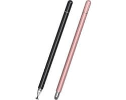 2-delige stylus, tabletstylus, 2-in-1 stylus, compatibel met alle tablets en smartphones, Geschikt voor iPhone, iPad, Samsung, Lenovo, Surface, Huawei, Xiaomi, Android, iOS, etc. (Zwart + Roségoud)