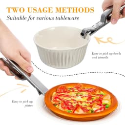 2 stuk - Komklem - Anti-verbrandings klem - RVS bordklem - Multifunctionele keukentang - Klemmen voor hete platen - Keukengereedschap - Antislipontwerp - Bakplaat Klem - Geschikt voor Airfryer, stoompan, pan en kom, oven - 18,5*3*8cm - zilver — thumbnail 4