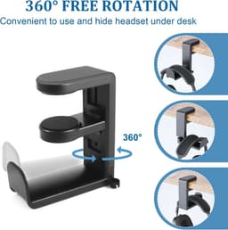 Hoofdtelefoonhouder onder bureau met 360 graden verstelbare arm en ingebouwde kabelorganizator — thumbnail 5