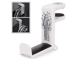 Hoofdtelefoon Hanger met Verstelbare Draaibare Arm - Onder Bureau Klem, Universele Pasvorm en Kabel Organiser - Wit