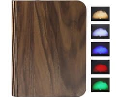 Houten Vouwbare Boeklamp met Kleurverandering - Stemmingslamp met 5 Kleuren, Dimbare LED Nachtlamp