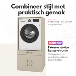 Wasmachinekast Enkel 67x145x67cm | Ruimtebesparend & Super Stevig | Met Uitschuiflade | Voor Wasmachine of Droger | Greige — thumbnail 3