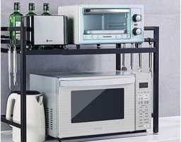 Verstelbaar Magnetronrek – Keukenschap van RVS – Zwart – Ruimtebesparend Keukenrek– magnetron rek – Keuken Magnetronkast met 6 Haken – voor Magnetrons, Airfryers, Oven – 36557 — thumbnail 8