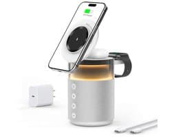3-in-1 Bluetooth Luidspreker met Nachtlamp en Draadloze Oplader - Touch Bedlampje, Inductie Oplaadplaats en Sfeerverlichting