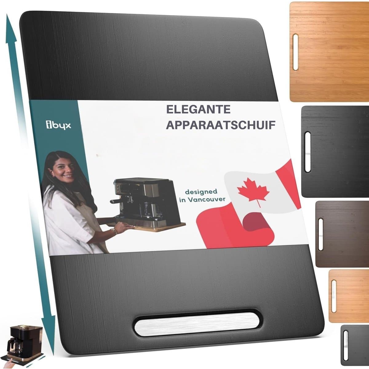 Ibyx Bamboe Schuifplank - Krasvrije Onderzetter met Wieltjes voor Koffiezetapparaat, Airfryer & Espressomachine - Keuken Organizer — afbeelding 1