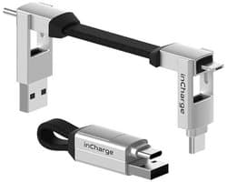 Rolling Square inCharge 6 - 6-in-1 Korte Oplaadkabel 9 cm - USB-C, Lightning & Micro-USB - Universele Oplaadkabel voor iPhone, iPad, Huawei, Android & Laptop - Zilver