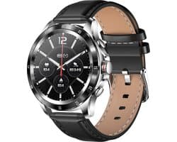 Belesy® XTRA - Smartwatch Heren – Smartwatch Dames - Horloge – Stappenteller – Calorieën - Hartslag – Bel functie - Je eigen foto als wijzerplaat - Kleurenscherm - Full Touch – Zwart - Leer - Moederdag