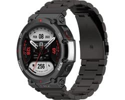 Stalen Smartwatch bandje - Geschikt voor Amazfit T-Rex 2 stalen band - zwart - Strap-it Horlogeband / Polsband / Armband