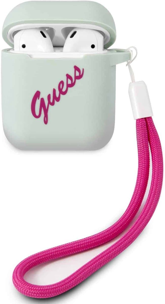 GUESS Vintage Siliconen AirPods 1 & AirPods 2 Case - Mint Groen — afbeelding 1