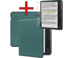 Hoes Geschikt voor Kobo Libra Colour - Met Screenprotector - Luxe E-reader Bescherm Case - Hoesje Book Cover - Donkergroen