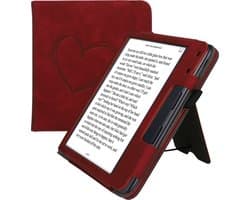 kwmobile e-reader hoesje geschikt voor Kobo Libra Colour hoes - E reader flip case van kunstleer - Ereader cover met stand - Brushed Hart design in donkerrood