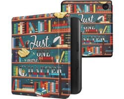 kwmobile e-reader hoesje geschikt voor Kobo Libra Colour hoes - E reader flip case met magnetische sluiting - Ereader cover - bibliotheek design in meerkleurig