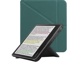 Hoes Geschikt voor Kobo Libra Colour Hoesje Bookcase Cover Book Case Hoes Sleepcover Trifold - Donkergroen