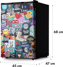 Klarstein Koelkast Cool Vibe - Inhoud: 70 liter, VividArt Concept: Deur met stickerbomb-designprint, ijsvak, ijsblokjesbakje, geluidsniveau: 42 dB, zwart - 72L - Mini Fridge - Compact Koelkast - Kleine Koelkast - Vrijstaande Koelkast — thumbnail 4