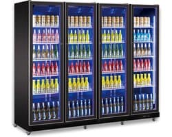 Combisteel Koelkast - 1608L - Zwart - +2°C/+10°C - Geforceerd - 4 Draaideuren - Wielen - 2240x600x1980mm - Horeca Koelkast