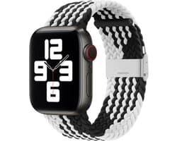 By Qubix - Geschikt voor Apple Watch bandje - Braided nylon bandje - Zwart met wit - Geschikt voor Apple Watch 38 mm / 40 mm / 41 mm / 42 mm - Smartwatch bandje - nylon - bandje iWatch