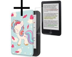 Hoes Geschikt voor Kobo Clara Colour Hoesje Bookcase Cover Book Case Hoes Sleepcover Met Screenprotector - Eenhoorn