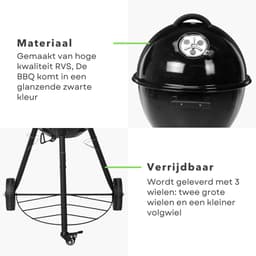 Luxe Houtskool BBQ - Houtskoolbarbecue - Barbecue - 48cm - Grill-oppervlak 44.5cm - Voorraadrek - Verrijdbaar - Ventilatierooster - Hoogte 93cm - Gewicht 8.4kg - Inclusief EBOOK — thumbnail 2