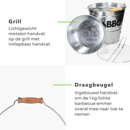 BBQ Emmer - Barbecue Emmer - Portable BBQ - Zink - 19 cm - Met Handgreep - Houtskoolbarbecue - Inclusief EBOOK — thumbnail 5