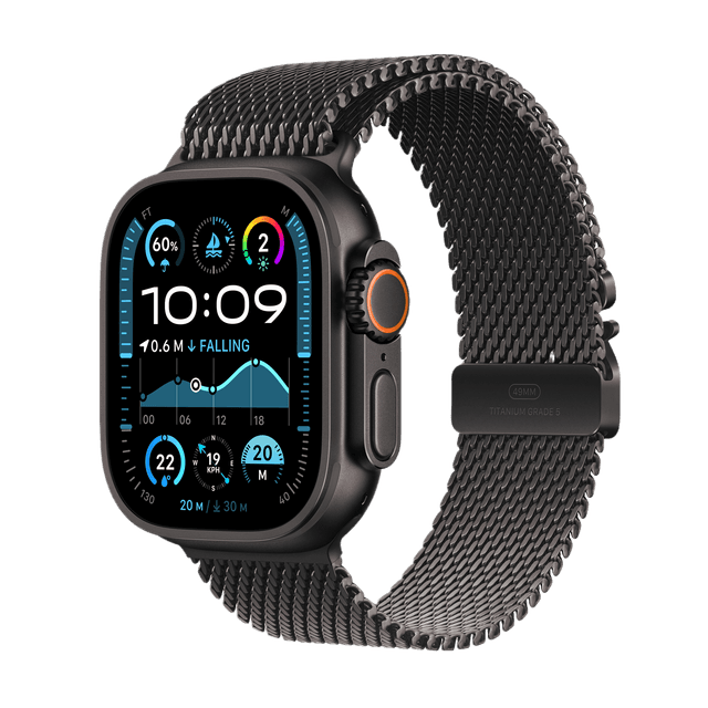 APPLE Watch Ultra 2 GPS + Cellular 49mm Black Titanium Milanese Loop Medium Smartwatch Black