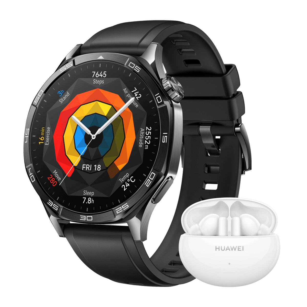HUAWEI WATCH GT5 46 mm + FreeBuds 5i (bundel) - Smartwatch Zwart — afbeelding 1