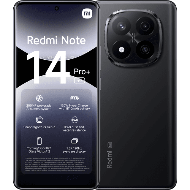 XIAOMI Redmi Note 14 Pro+ - 5G - 512GB - Midnight Zwart - 512 GB Zwart - 512 GB Zwart