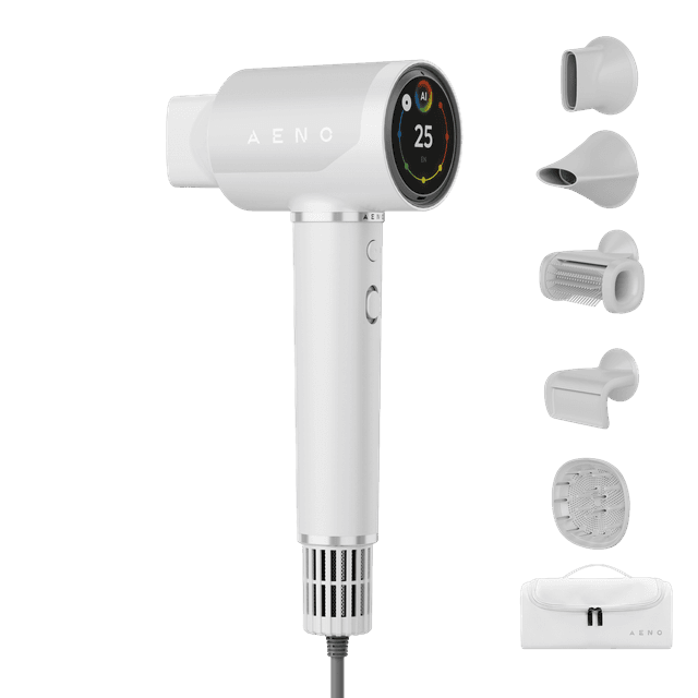 AENO Haardroger HD5 Wit, 1500W, Spraakbesturing, Ionisator, Touch LCD, Infrarood Afstandsbescherming, AI Besturing Föhn Wit