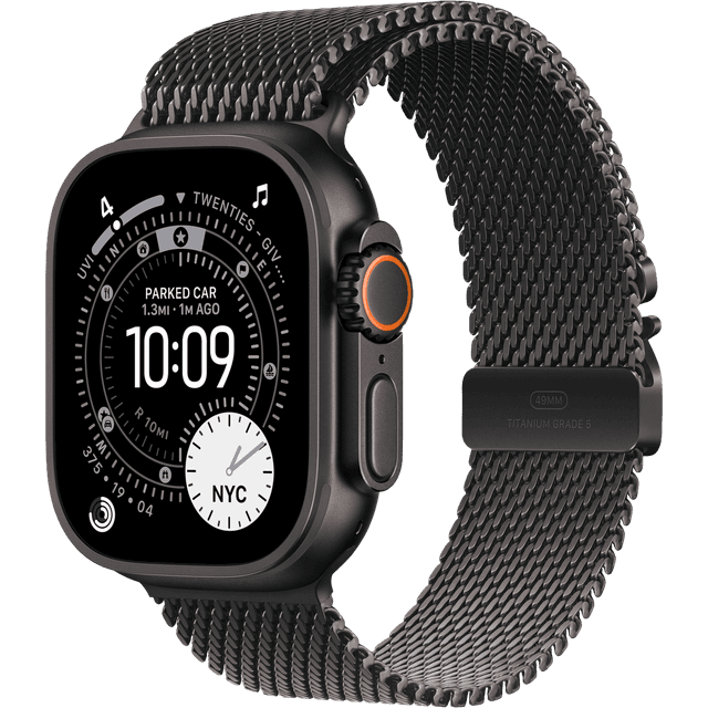 APPLE Watch Ultra 3 GPS + Cellular - 49mm Black Titanium Case - Black Titanium Milanese Loop - Medium Smartwatch Black