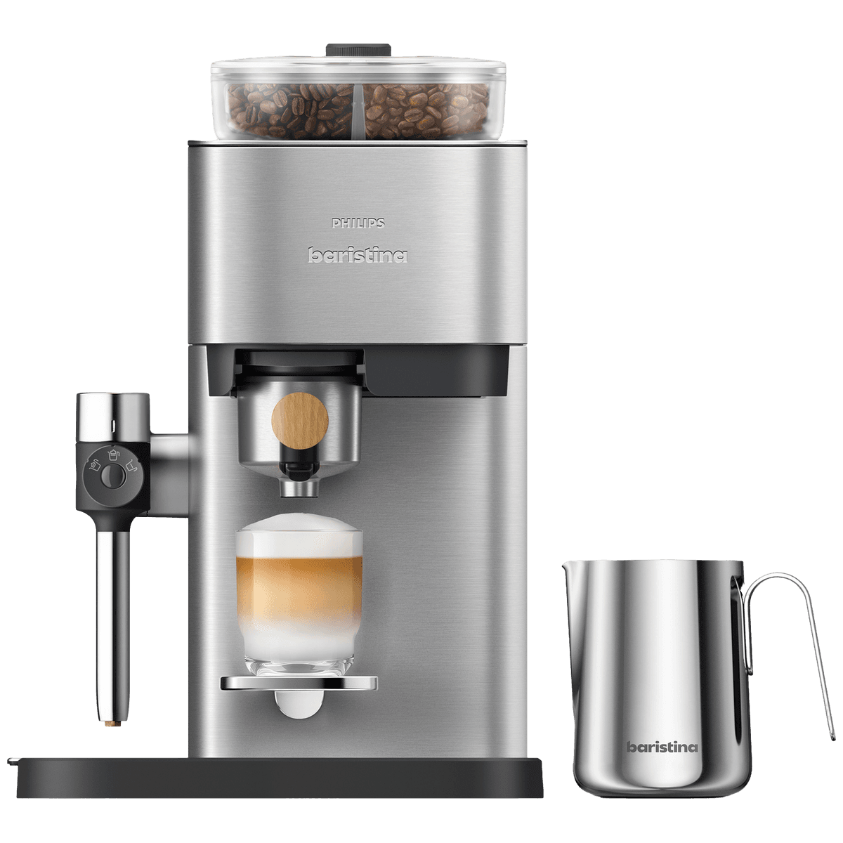 PHILIPS Baristina Latte Plus met Bean swap - BAR700/00 - Semi-automatische espressomachine - Pistonmachine - Automatische Melkopschuimer - Stainless steel — afbeelding 1