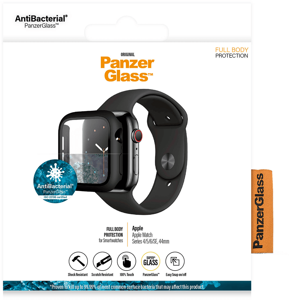 PANZERGLASS Antibacteriële Zwarte Full Body Screenprotector Apple Watch Series 4/5/6/SE 44 mm — afbeelding 1