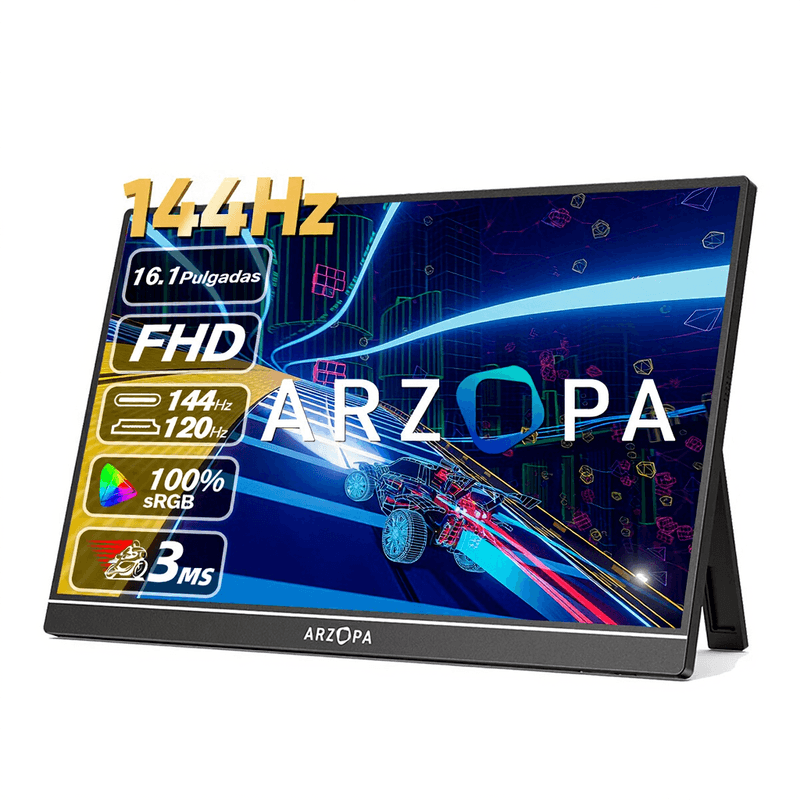 ARZOPA Z1FC 16,1'' 144Hz draagbare gamingmonitor, 106% sRGB 1080P FHD, monitor met standaard, HDR, ultradun, oogcomfort, extern tweede scherm voor laptop, pc, PS5, Mac, Xbox — afbeelding 1